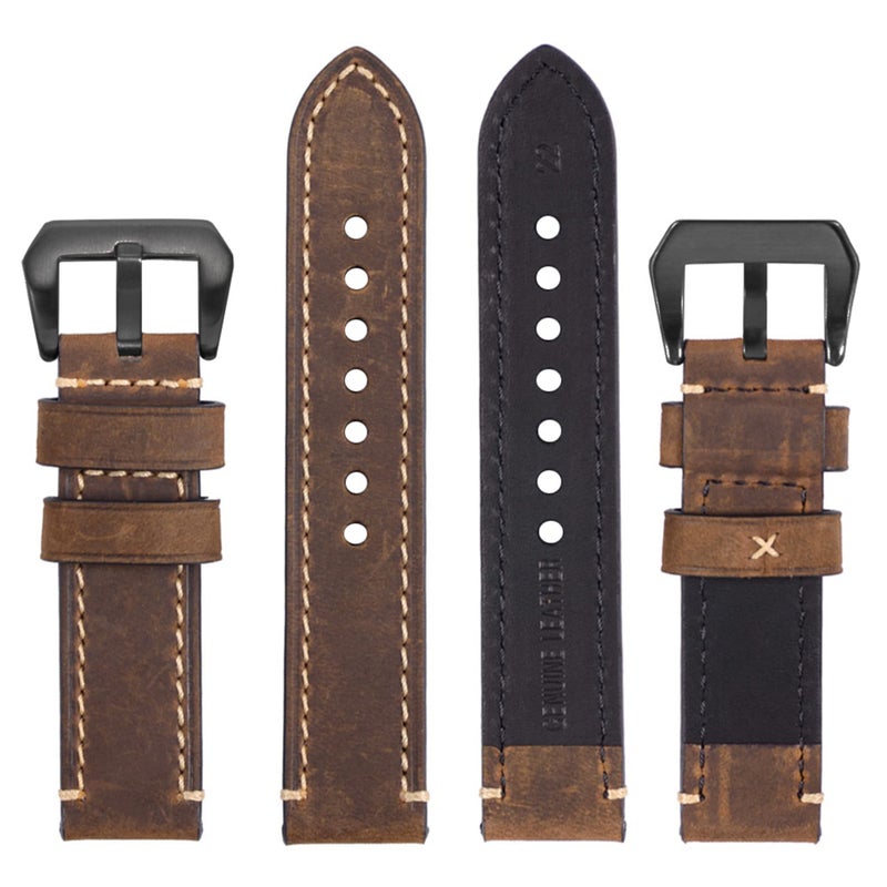 EACHE Leather Watch Bands for Men, 20mm Crazy Horse Handmade Watchband Dark Brown-Silver Hardware - Image 4